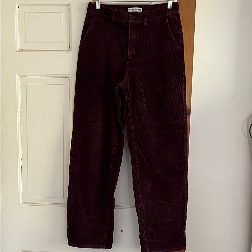 Burgundy high waisted wide leg corduroy pant, women’s 6